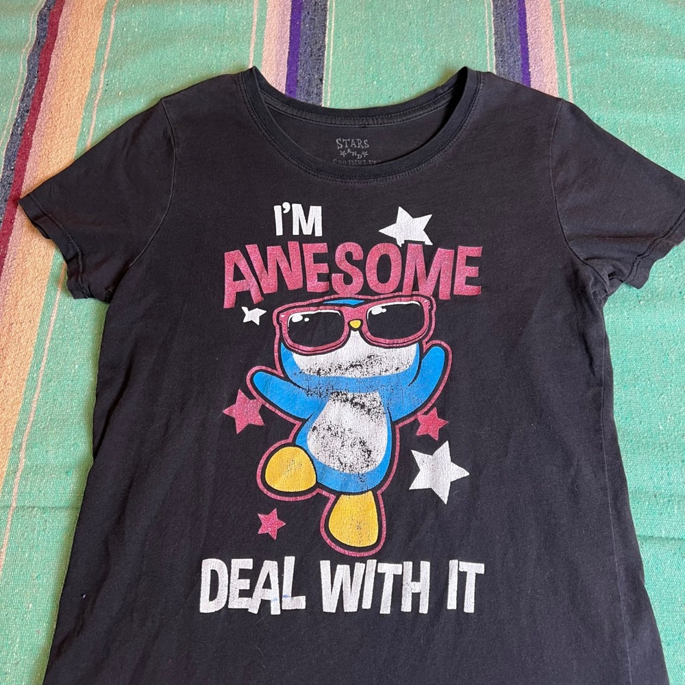 Stars and Sprinkles Graphic Tee Girls XL Black Im Awesome Penguin Deal With It